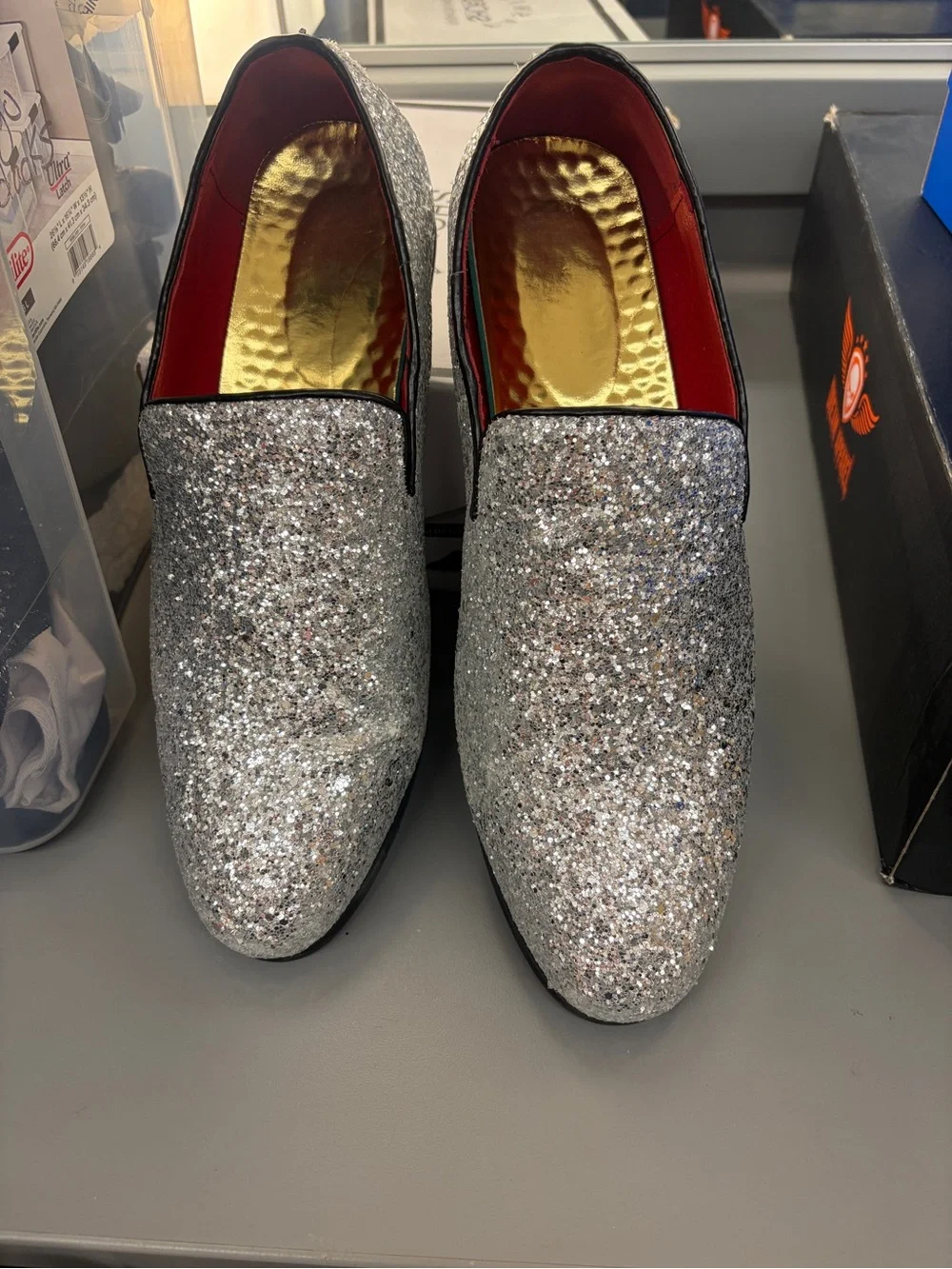 Silver Glitter Men’s Slip-On Loafers - Fashion Dress Shoe